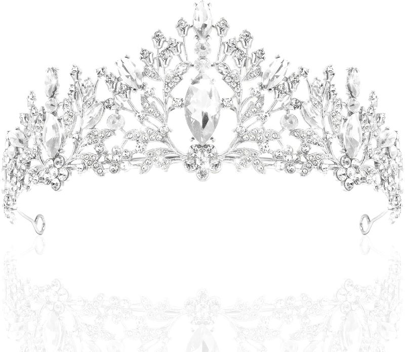 TAROSE Crowns for Women, Queen Crystal Gold Silver Tiaras with White Rhinestone and Combs, Goddess Crown for Wedding Bride Birthday Princess Bridal Shower Hair Accessories for Women - Image 1